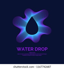 Modern line vector logo of the water drop. Illustration in a minimalistic style on a dark background