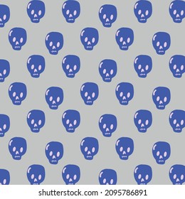 Modern linear art with a drawing with blue skulls on a light background. Seamless vector texture. Graphic modern pattern. Abstract isolated graphic design template.