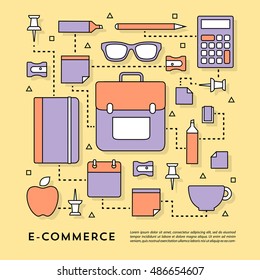 Modern Linear Art Flat Styled Business Icons and Elements Vector Illustration. Colorful Infographic Design for Decoration Surface.