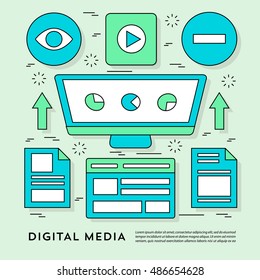 Modern Linear Art Flat Styled Business Icons and Elements Vector Illustration. Colorful Infographic Design for Decoration Surface.