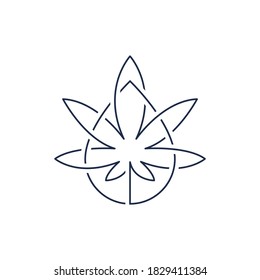 Modern linear cannabis leaf logo icon. Cannabis oil business logotype concept. Vector illustration.