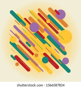 Modern linear colorful pattern on yellow backdrop. Trendy abstract background. Vector design element in flat style. Futuristic space concept for any purpose.