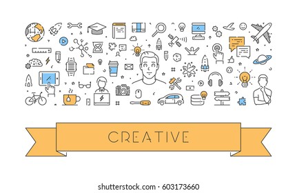 Modern linear concept for creative. Line web banner for inspiration. 