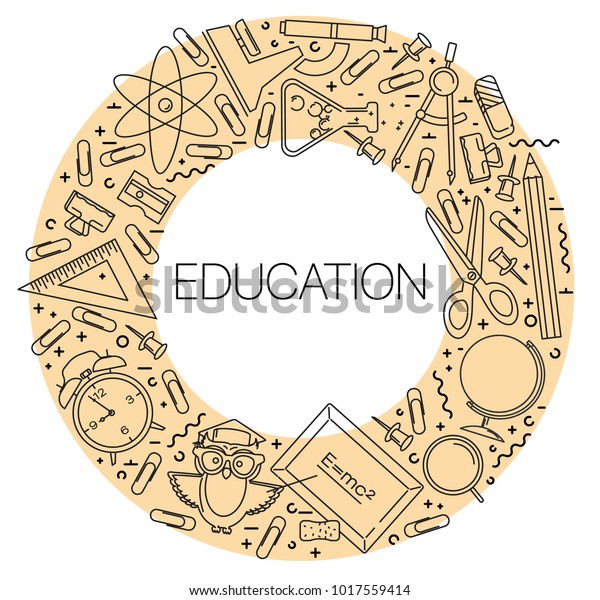 Modern linear concept of education in circle with\
thin line icons. Education. Set of line icons education. For\
website, web design, catalogue, booklet, promotional products,\
infographics, print\
design