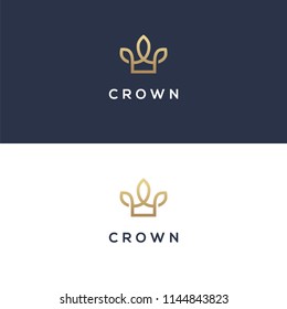 Modern linear crown icon. Real estate, hotel, boutique elegant logo in golden color. Royal, luxury symbol.