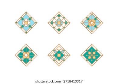 Modern linear design tile ornament with circle and square. Simple contour vector element for pattern, badge, insignia.