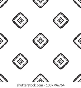 Modern linear diamond pattern in black, white colours. Allover vector pattern for adult colouring book, interior, wallpaper, fabric, apparel textile, phone case. Bold line doodle squares motif