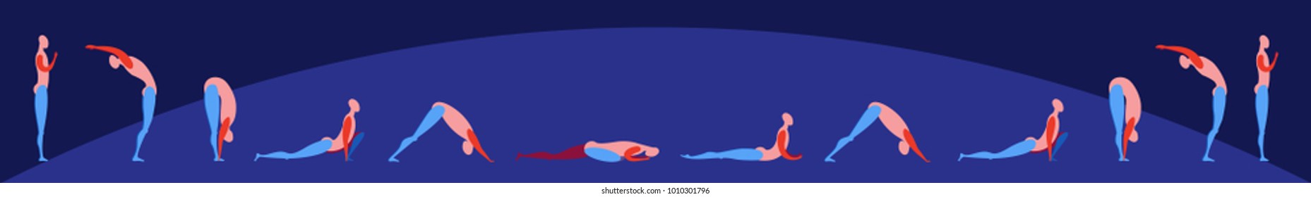 modern linear drawing of a yoga pose surya-namaskar asana set ba