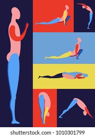 modern linear drawing of a yoga pose surya-namaskar asana set po