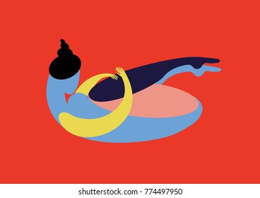modern linear drawing of a yoga pose pavanamuktasana