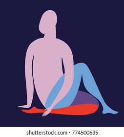 modern linear drawing of a yoga pose ardhamatsyendra