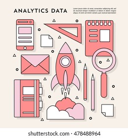 Modern Linear Flat Styled Business Icons and Elements Illustration. Infographics Design. 