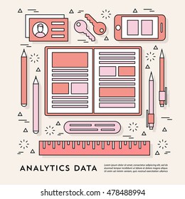 Modern Linear Flat Styled Business Icons and Elements Illustration. Infographics Design. 
