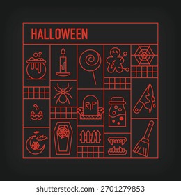 Moderno diseño lineal de Halloween. Panel creativo y forma cuadrada de diseño de paquete ya hecho.
