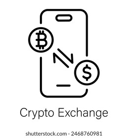 Modern linear icon of a crypto exchange app 