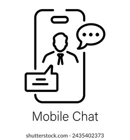 Modern linear icon depicting mobile chat 