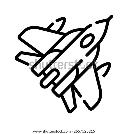 A modern linear icon of flying passenger jet