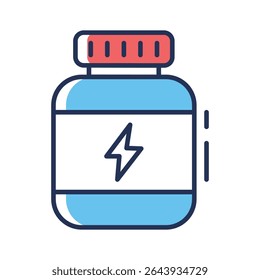 A modern linear icon showing supplement bottle