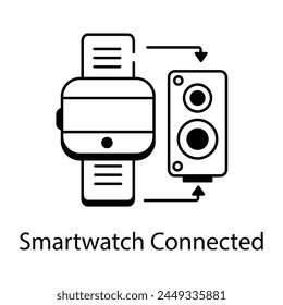 Modern linear icon of smartwatch connected with speakers