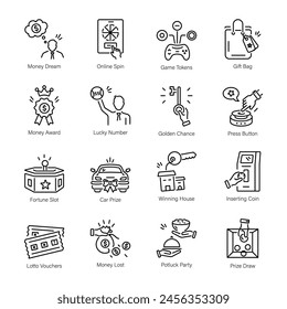 Modern Linear Icons Depicting Betting Games 

