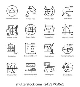 Modern Linear Icons Depicting Equation Solving

