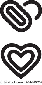Modern Linear Icons of Link and Heart Shapes for Connection and Love Conceptual Designs in Black and White Colors