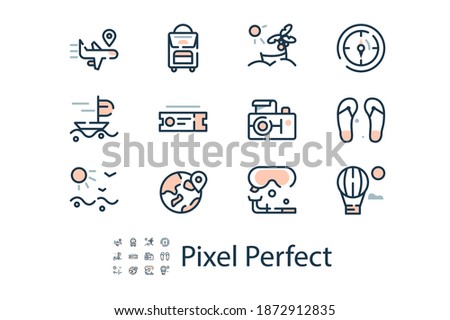 Modern linear icons on the theme of travel