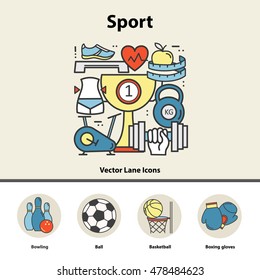 Modern linear icons on the topic of fitness and sport. Art design vectors collection, flat style. Logo concepts for trendy designs.