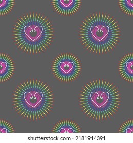 Modern linear illustration. The concept of accepting people with a different sexual orientation. Image of a heart on a background of rays in rainbow color. 