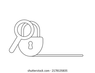 A modern linear illustration on the topic of data preservation and the search for malware programs to protect personal information.