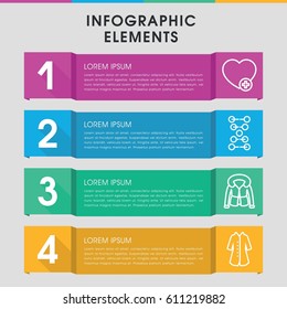 Modern linear infographic template. infographic design with linear icons includes overcoat, add favorite. can be used for presentation, diagram, annual report, web design. 