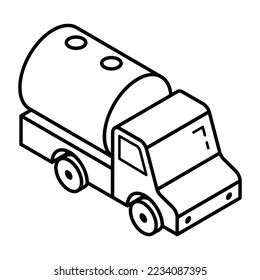 Icono isométrico lineal moderno del camión de combustible 