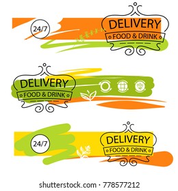 Modern linear label, emblem, badge. Luxury silhouette crown for food and drink delivery. Template logo for nutrition catering cafe, restaurant menu. Concept cook chief banner. Vector illustration.