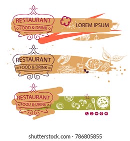 Modern linear label, emblem, badge. Luxury silhouette crown. Food and drink.  Template logo for nutrition catering cafe, restaurant menu. Vector illustration. 
