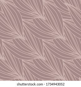 Modern linear leaves shape seamless pattern. Abstract line art floral wallpaper. Design for fabric, textile print, wrapping paper, cover. Retro style vector illustration.