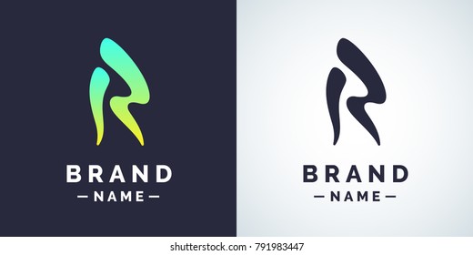 Modern linear logo and sign the letter R. Vector illustration.