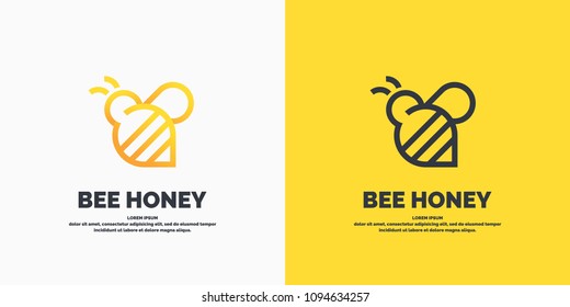 Modern linear logos for beekeepers. The stickers on the products of the apiary. Stylish vector label for bee honey.