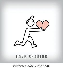 Modern linear running man holding heart design. Artistic idea concept template.