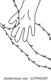 A modern linear and simple poster of psychological health. The concept of finding and preserving one's own identity. The helping hand of a psychologist who goes through evil prickly thoughts