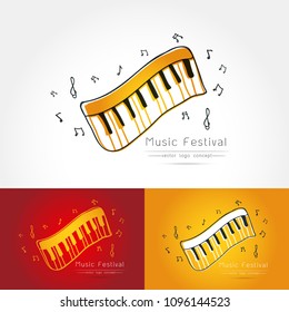 Modern linear thin flat design. The stylized image of abstract piano keyboard. classic music festival logo Template for covers, logo, posters, invitations on white background Vector illustration