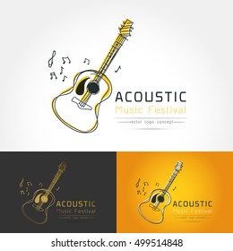 Modern linear thin flat design. The stylized image of Acoustic guitar. folk music festival logo Template for covers, logo, posters, invitations,Modern art thin line of the classical guitar icon,