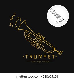 Modern linear thin flat design. The stylized image of trumpet. classical music festival logo Template for covers,logo, posters, invitations on white background Vector illustration