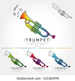 Modern linear thin flat design. The stylized image of trumpet. classical music festival logo Template for covers,logo, posters, invitations on white background Vector illustration