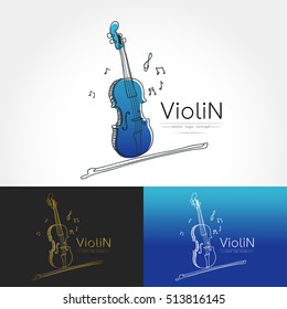 Modern linear thin flat design. The stylized image of Violin. classic music festival logo Template for covers, logo, posters, invitations on white background Vector illustration