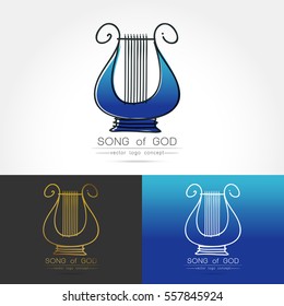 Modern linear thin flat design. The stylized image of lyre logo. classic music festival logo Template for covers, logo, posters, invitations,Modern art thin line of the classical lyre icon