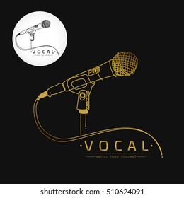 Modern linear thin flat design.Logo template for vocal or music school.Microphone stylized logo.Vector illustration 