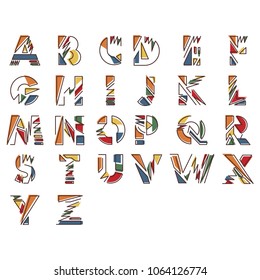 Modern linear typographic alphabet in a set. Contains vibrant colors and minimal design. Letters from A to Z. Vector Illustration.