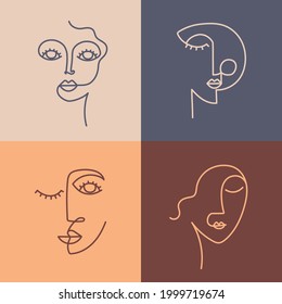 Modern line-art face illustrations set. Ethnic style abstract art.