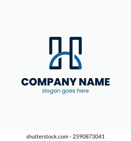Modern lineart style logo template in the form of two buildings connected by a bridge to form the letter H.
