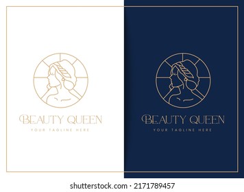 modern liner style clean hand drawn elegant luxury queen women side face emblem badge logo design template for beauty spa skin care cosmetic business or industry